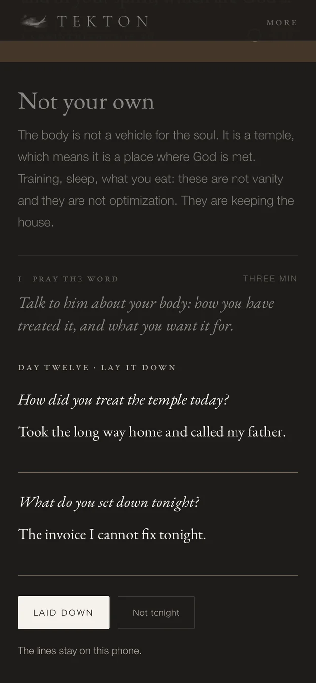 Lay it down: two lines at night, in your own words.